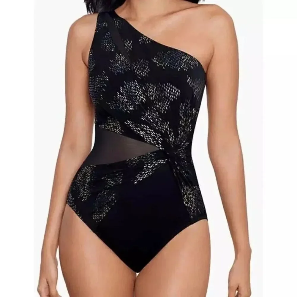 New $188 MIRACLESUIT Women's Iridium Minx One-Piece Slimming Swimsuit Size 16